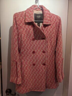 Vintage Coach Pink Wool Mohair Herringbone Pea Coat/Jacket - Size 8